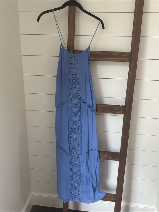 Lush Dresses & Skirts - Lush Light Blue Crochet-Trim Spaghetti Strap Maxi Dress